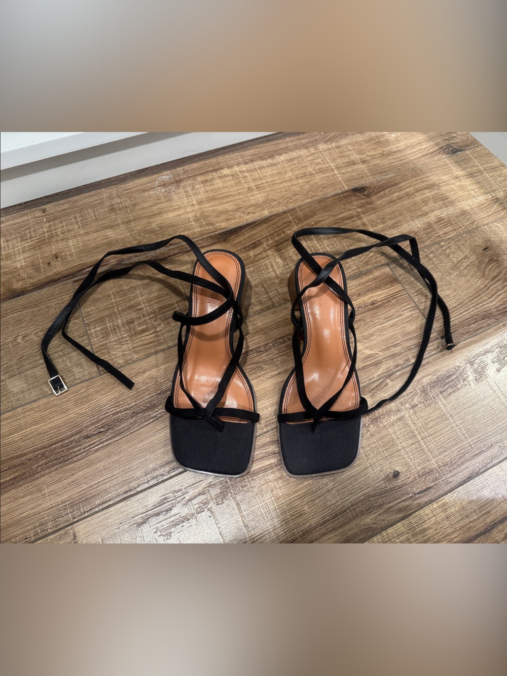 ASOS Black Strappy Square-Toe Lace-Up Heels
